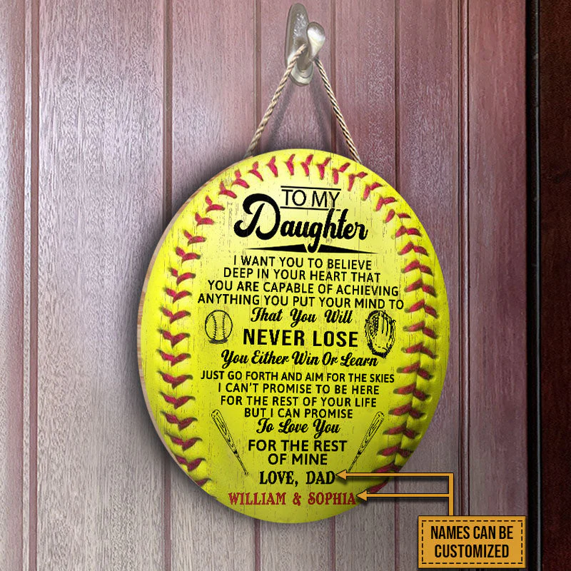 Personalized Softball Parent And Daughter You Will Never Lose Customized Wood Circle Sign - Image 3