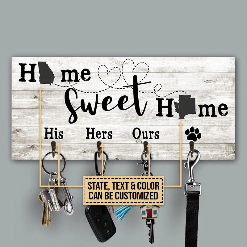 Personalized Starter Home State Home Sweet Home Custom Wood Key Holder - Image 2