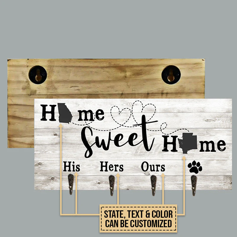 Personalized Starter Home State Home Sweet Home Custom Wood Key Holder - Image 3