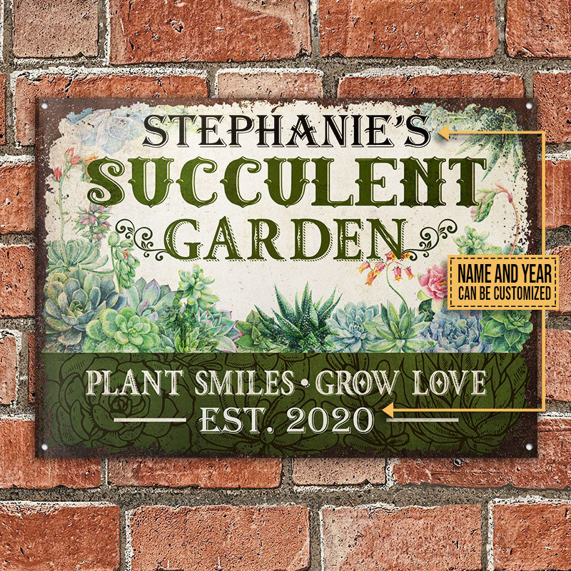 Personalized Succulent Garden Grow Love Customized Classic Metal Signs - Image 2