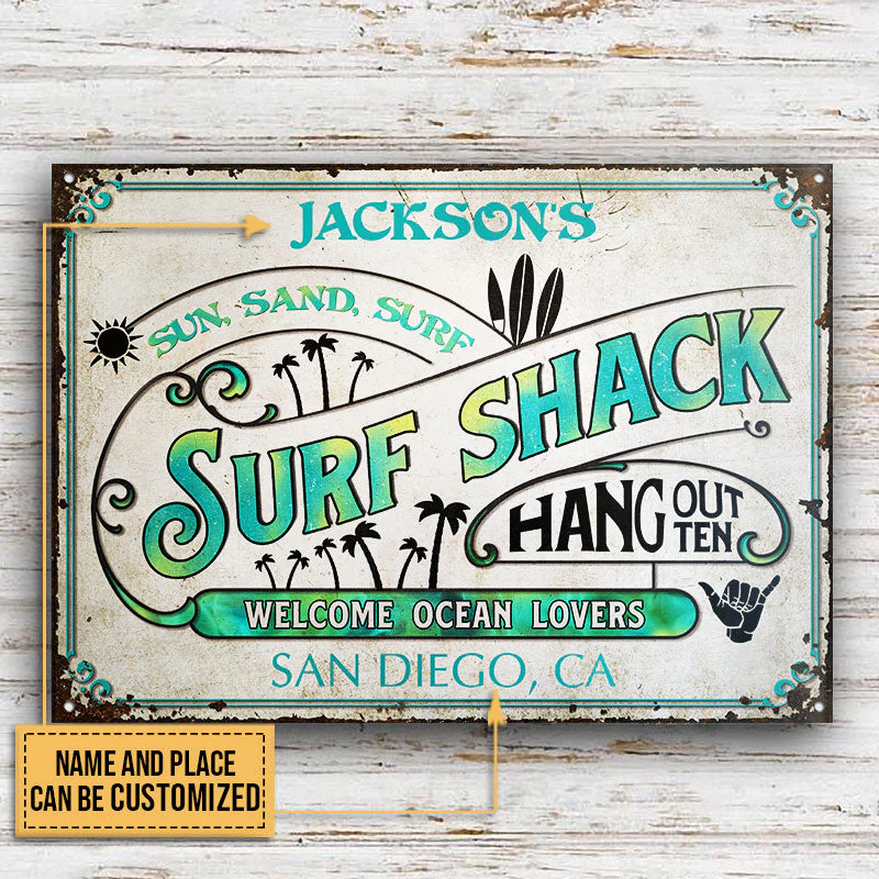 Personalized Surfing Surf Shack Hang Out Customized Classic Metal Signs - Image 3