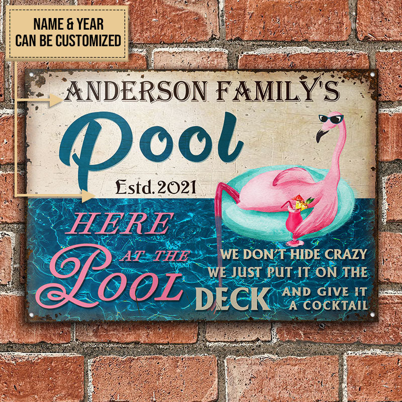 Personalized Swimming Pool Flamingo Hide Crazy Customized Classic Metal Signs - Image 2