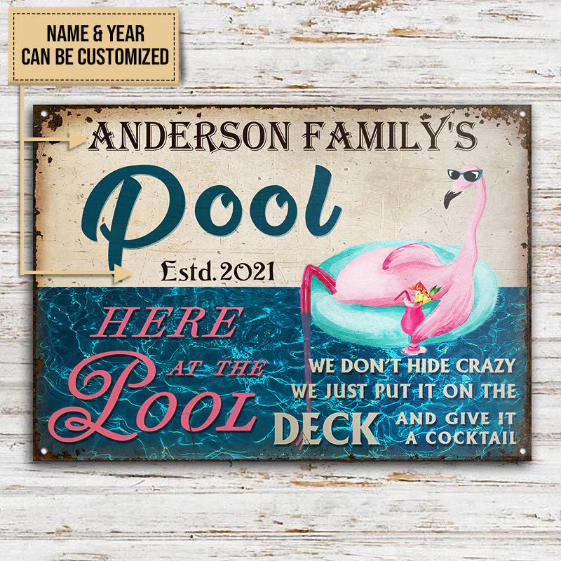 Personalized Swimming Pool Flamingo Hide Crazy Customized Classic Metal Signs - Image 3