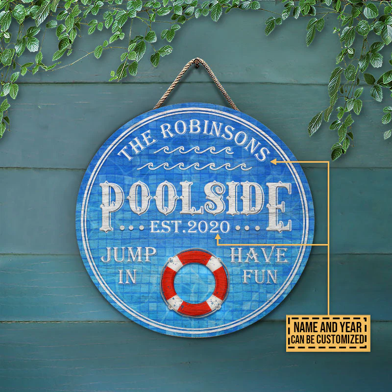 Personalized Swimming Pool Jump In Custom Wood Circle Sign - Image 3