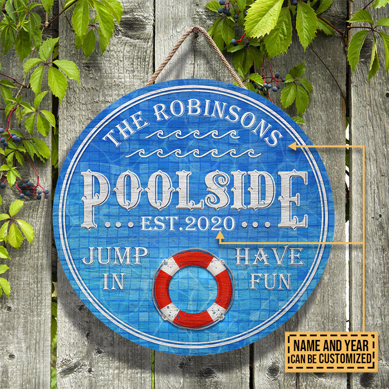 Personalized Swimming Pool Jump In Custom Wood Circle Sign - Image 4