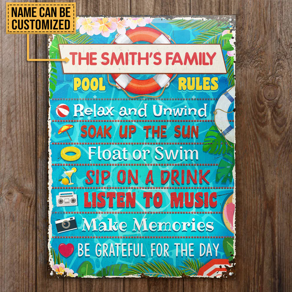 Personalized Swimming Pool Rules Relax Customized Classic Metal Signs - Image 4