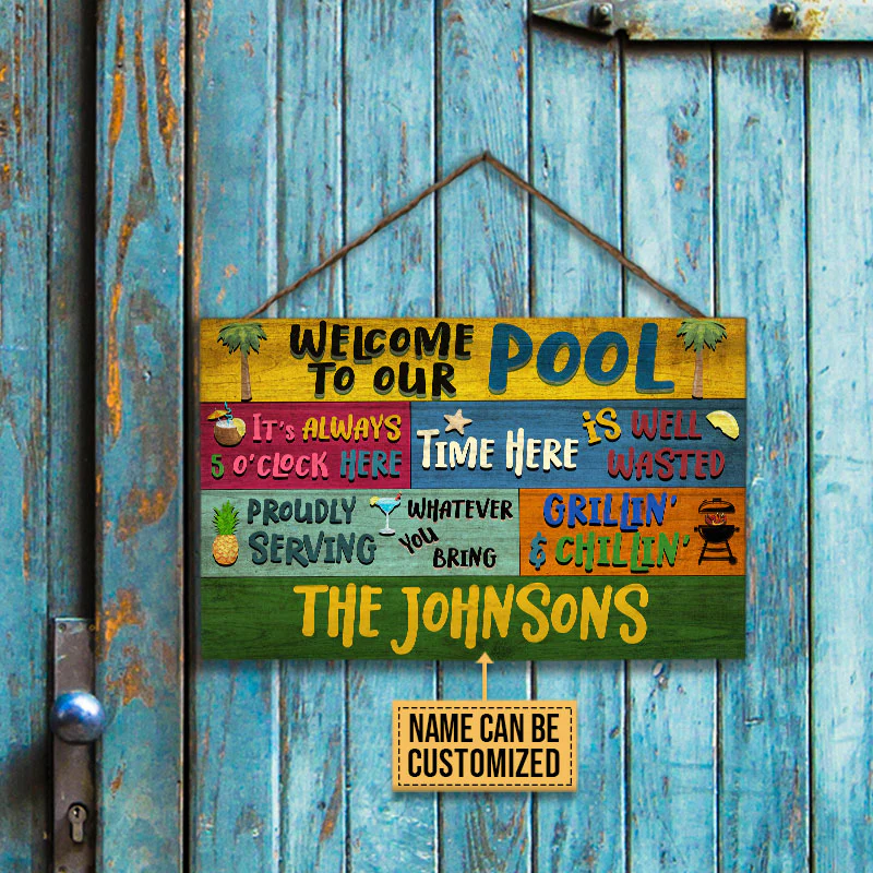 Personalized Swimming Pool Welcome To Our Custom Wood Rectangle Sign - Image 3