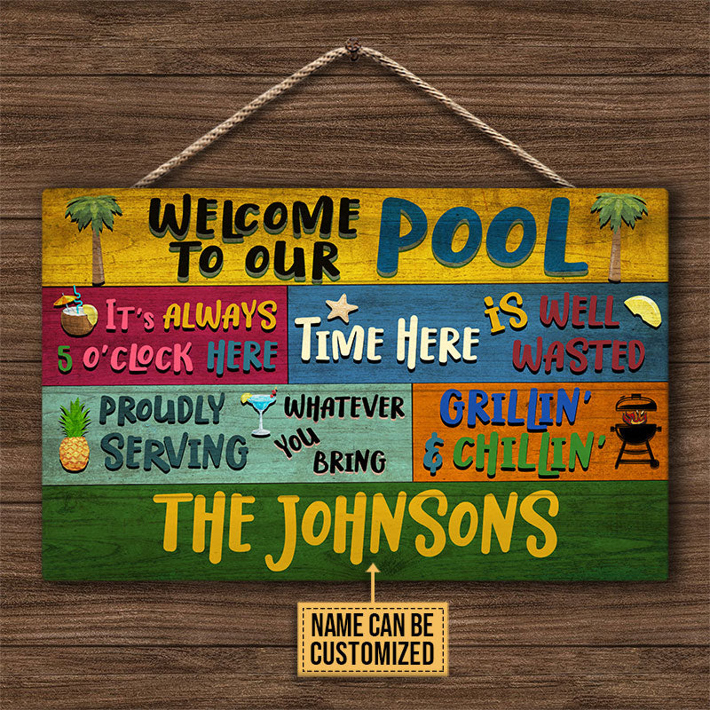 Personalized Swimming Pool Welcome To Our Custom Wood Rectangle Sign - Image 4