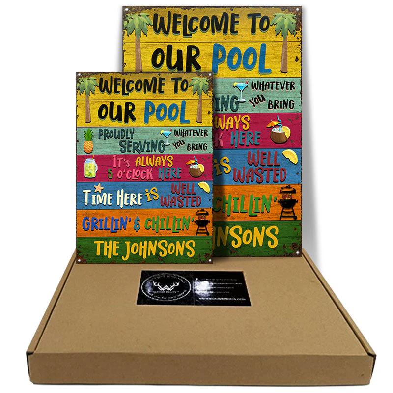 Personalized Swimming Welcome To Our Pool Customized Classic Metal Signs - Image 3