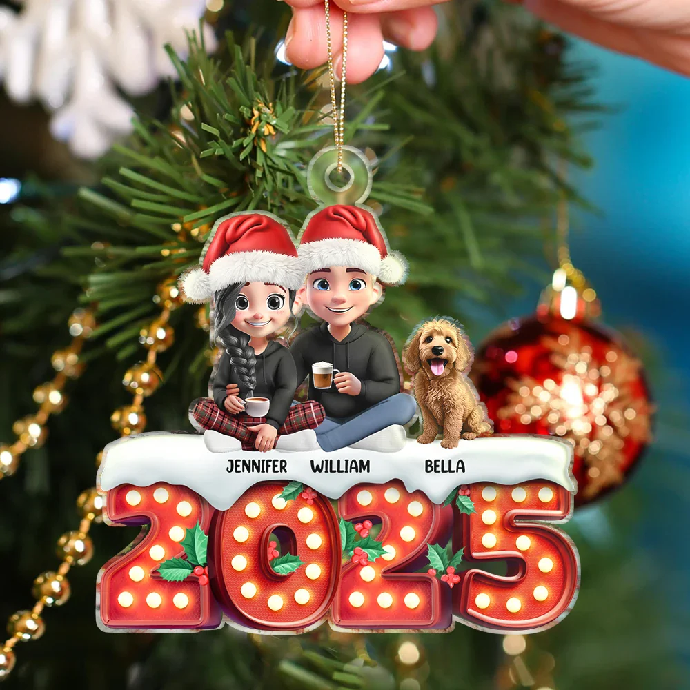 Pet Couple Sitting Marquee Effect - Personalized Custom Shaped Acrylic Ornament - Image 4