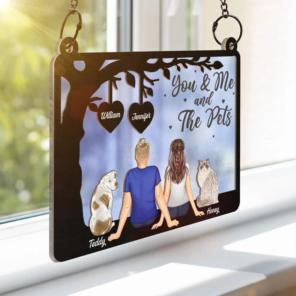 Pet Couple You & Me And The Dogs - Personalized Window Hanging Suncatcher Ornament - Image 3