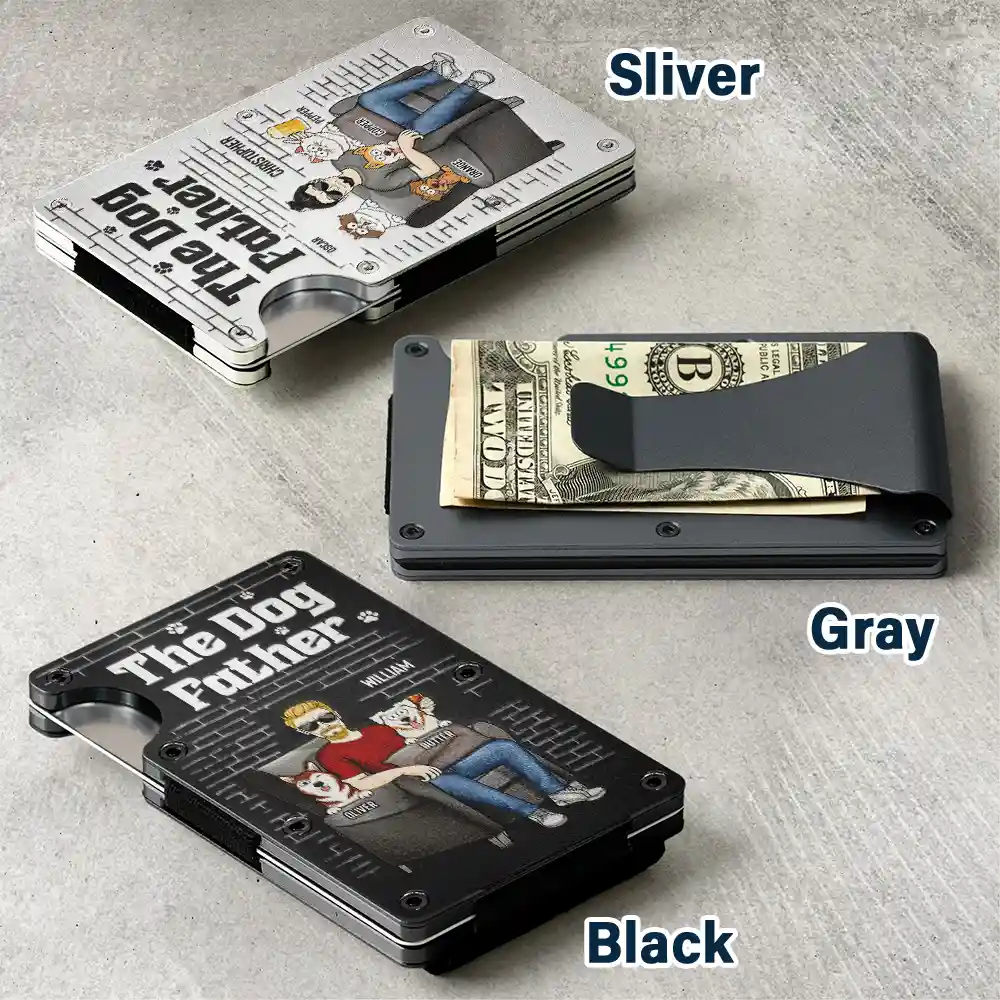 Pet Dad The Dog Father Funny Dog Cat - Personalized Card Wallet With Money Clip - Image 4