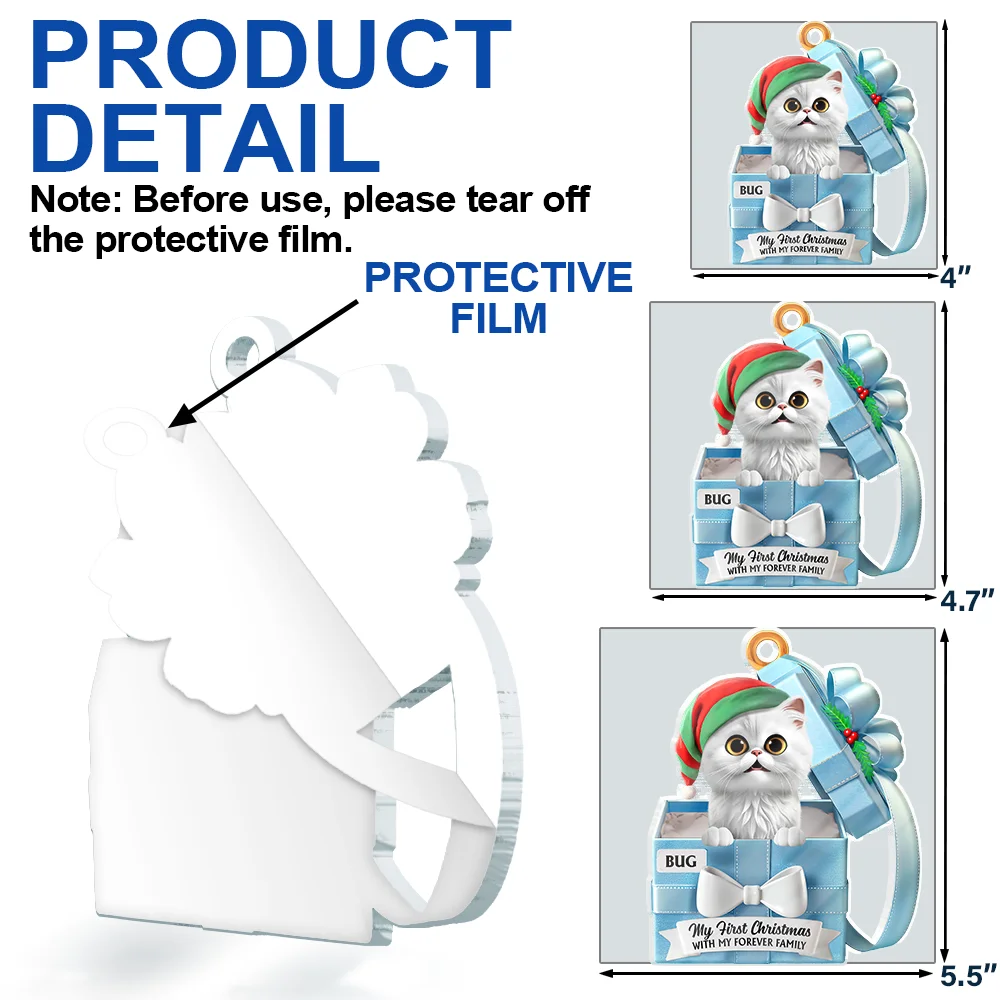 Pet First Christmas, Gift Reveals, Gift Box 3D Effect - Personalized Custom Shaped Acrylic Ornament - Image 6