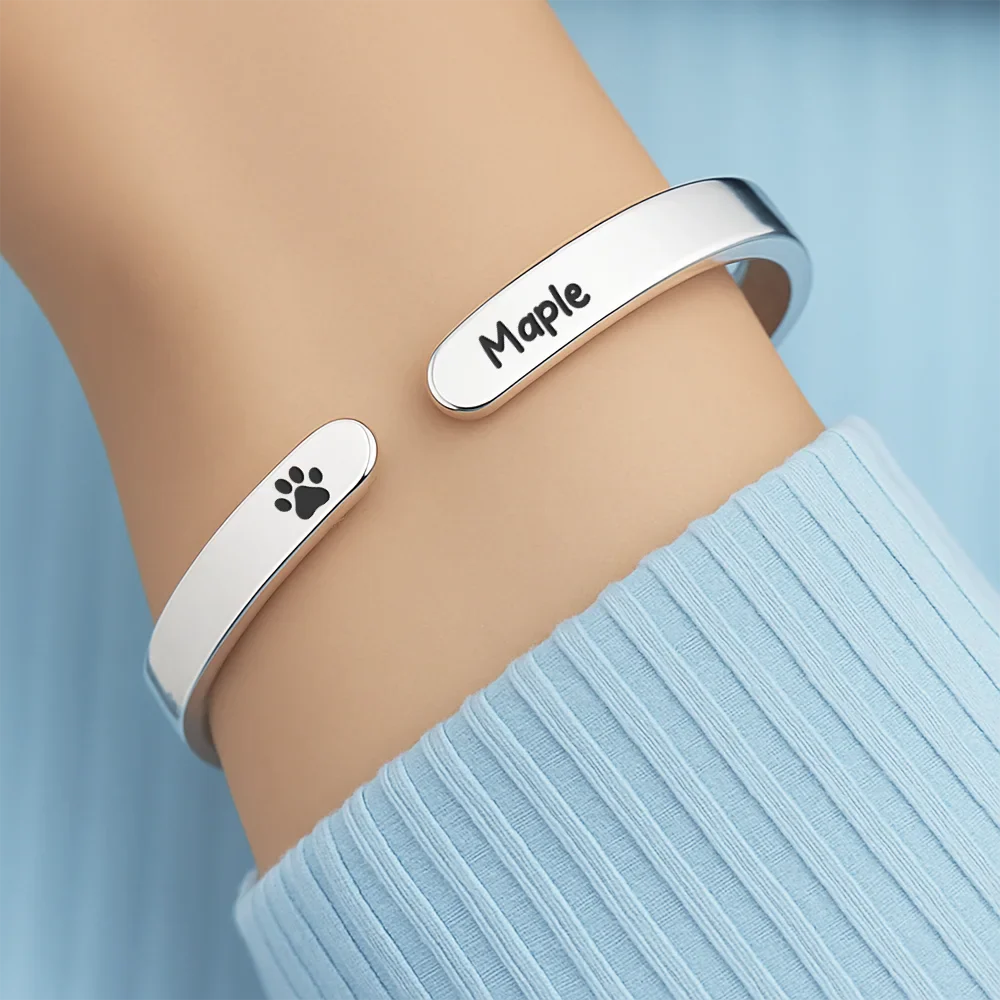 Pet Loss Once By My Side Forever In My Heart - Personalized Bangle Bracelet Cuff - Image 4