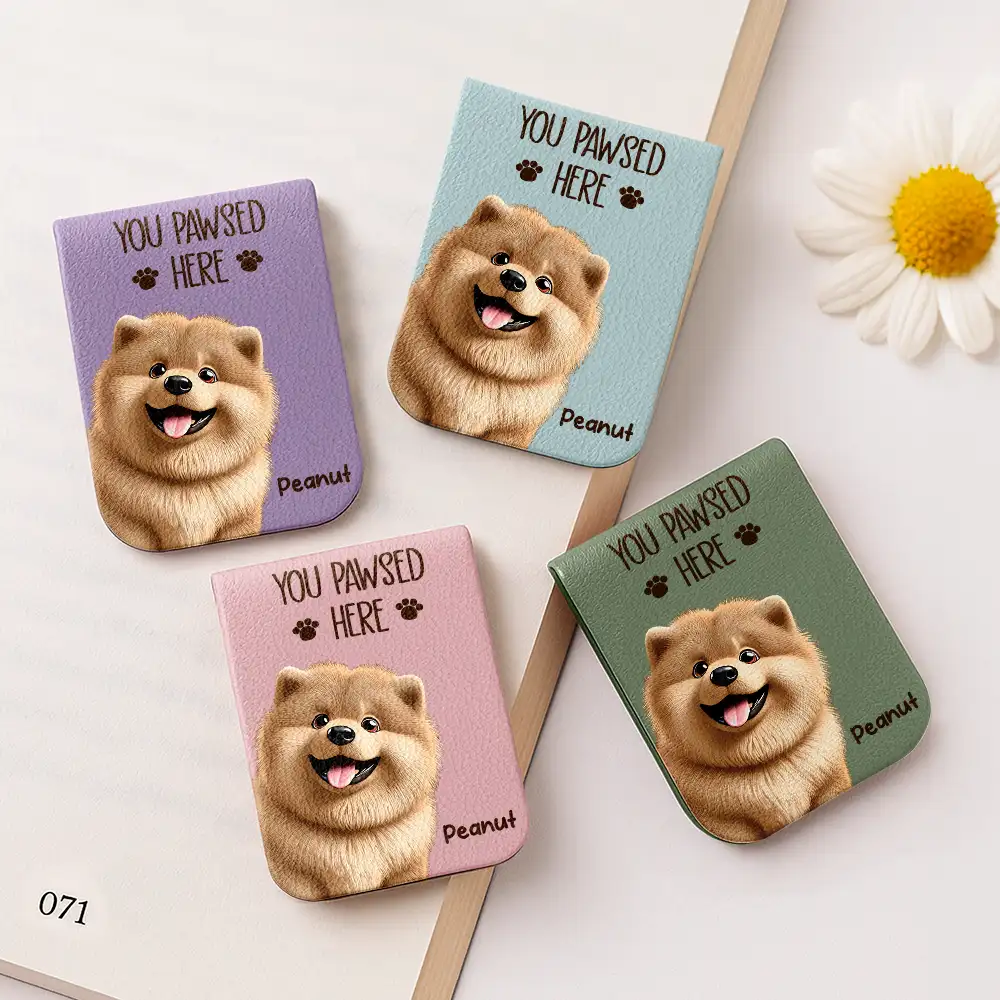 Pet Lovers 3D Effect You Pawsed Here - Personalized Leather Magnetic Bookmark - Image 2