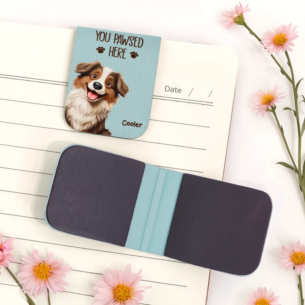 Pet Lovers 3D Effect You Pawsed Here - Personalized Leather Magnetic Bookmark - Image 5