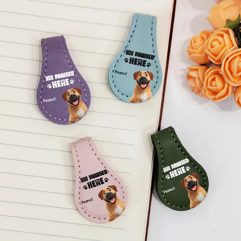 Pet Lovers Funny You Pawsed Here - Personalized Circle Leather Magnetic Bookmark - Image 2