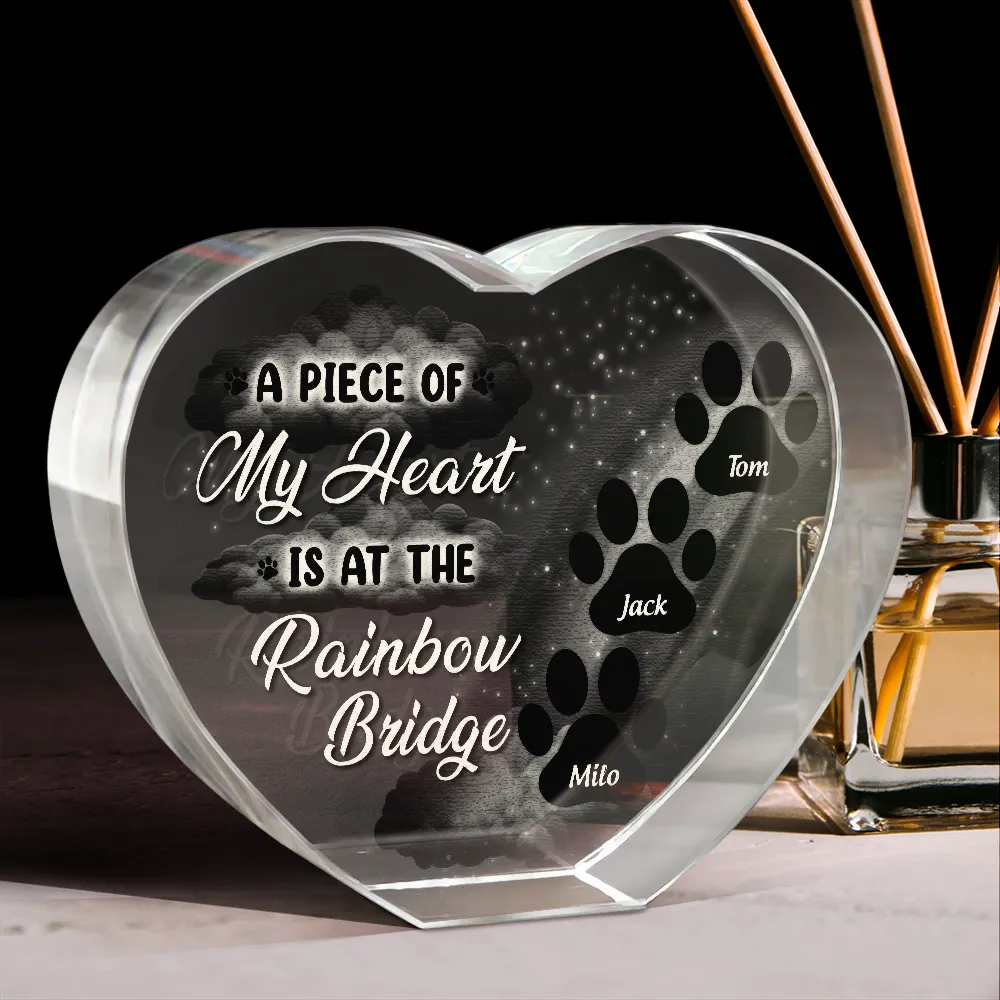 Pet Memorial A Piece At The Rainbow Bridge - Personalized Crystal Heart - Image 2