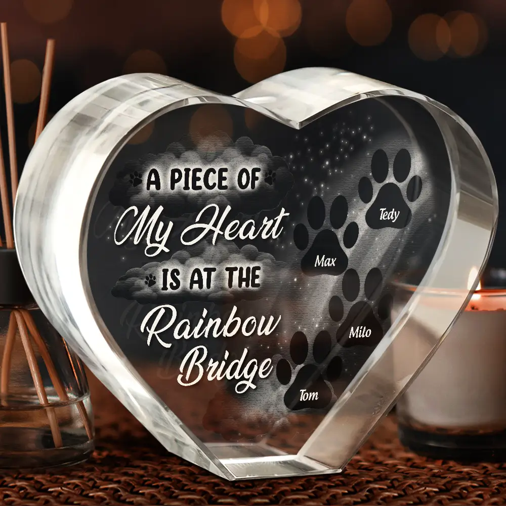 Pet Memorial A Piece At The Rainbow Bridge - Personalized Crystal Heart - Image 3