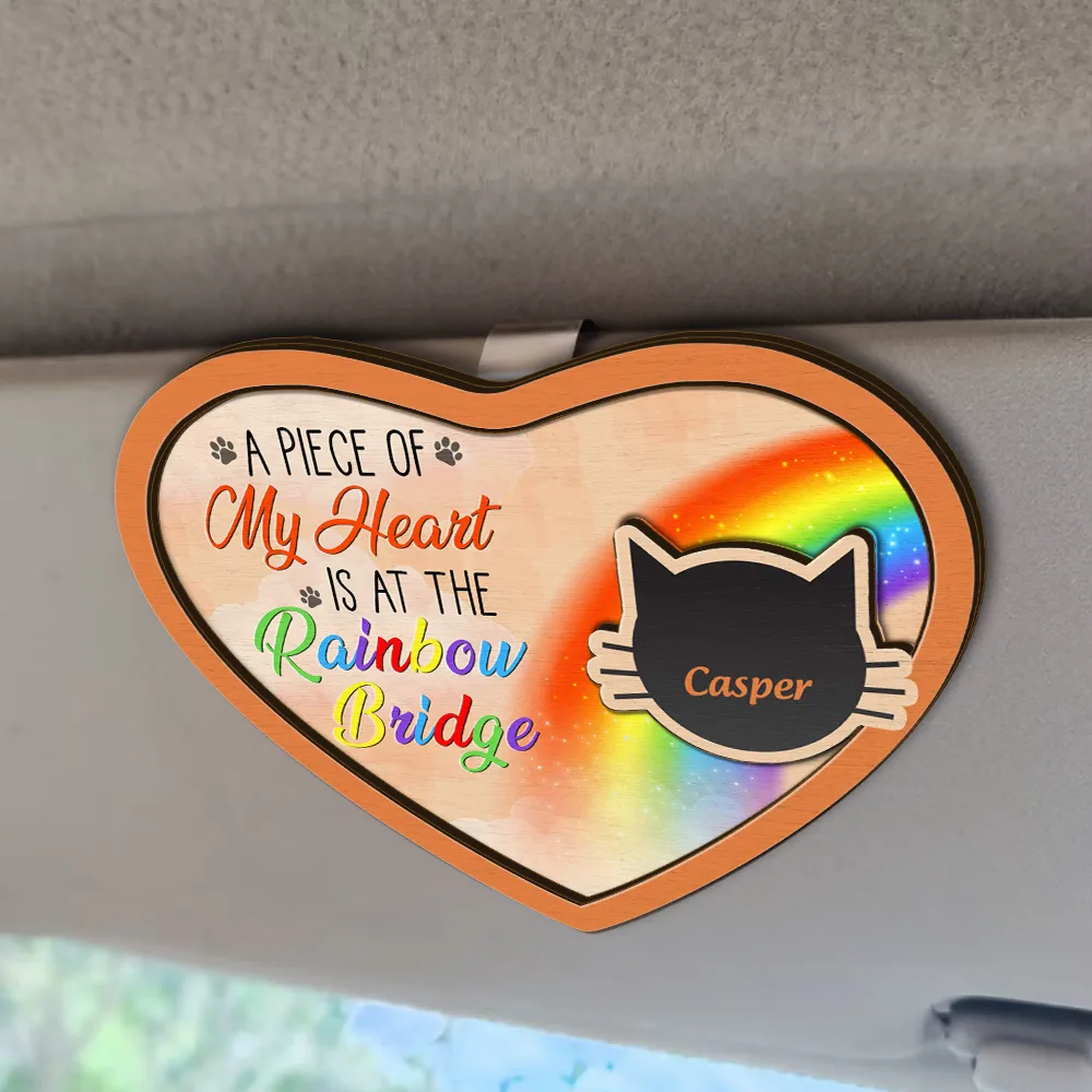 Pet Memorial A Piece Of My Heart Is At The Rainbow Bridge - Personalized Custom Shaped Car Visor Clip - Image 2