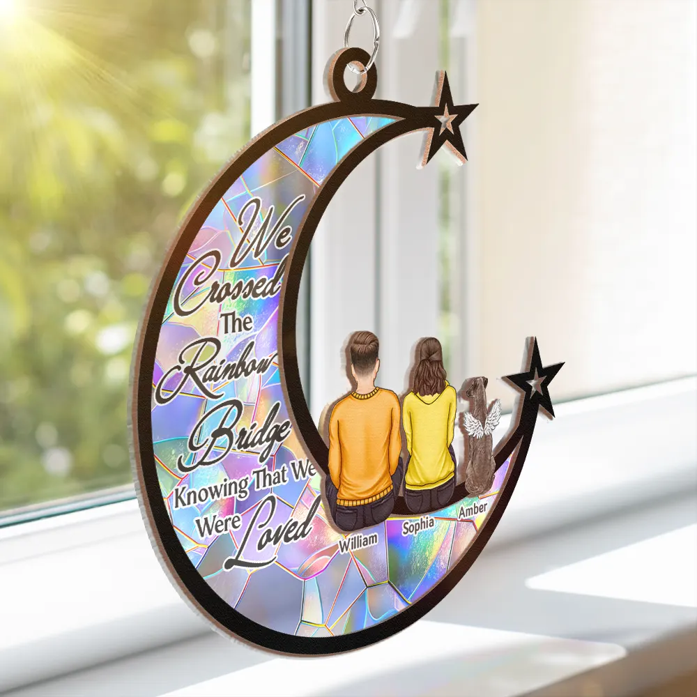 Pet Memorial Dog Cat At The Rainbow Bridge - Personalized Window Hanging Suncatcher Ornament - Image 3