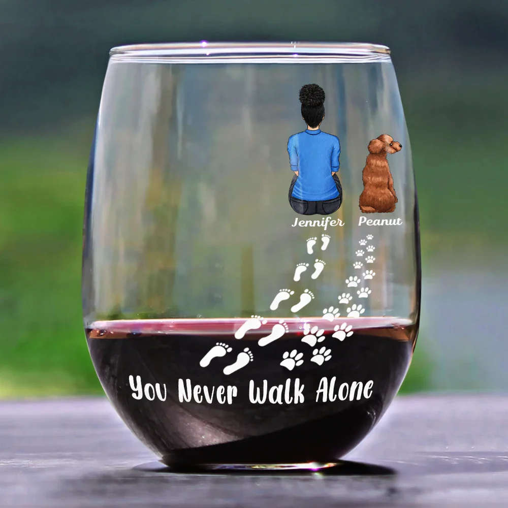 Pet Memorial I'm Always With You Never Walk Alone - Personalized Stemless Wine Glass - Image 2