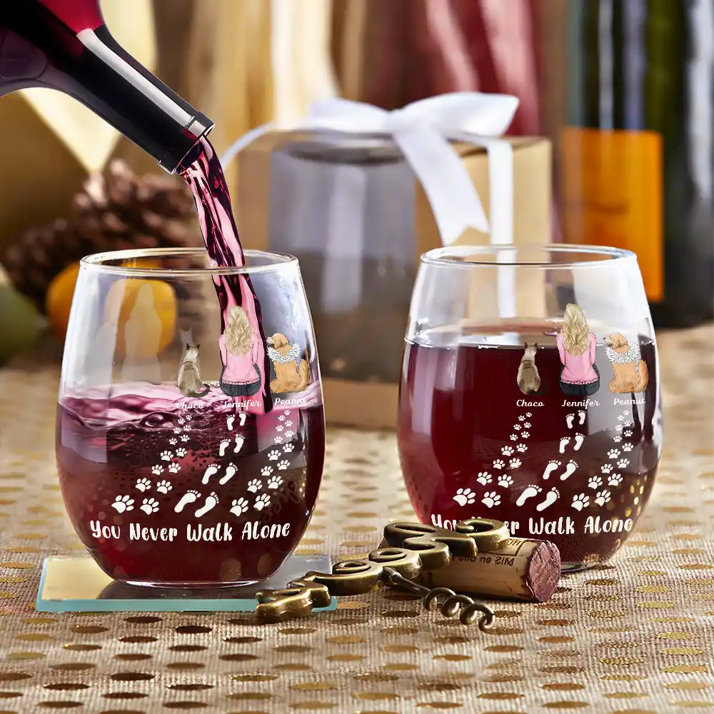 Pet Memorial I'm Always With You Never Walk Alone - Personalized Stemless Wine Glass - Image 3