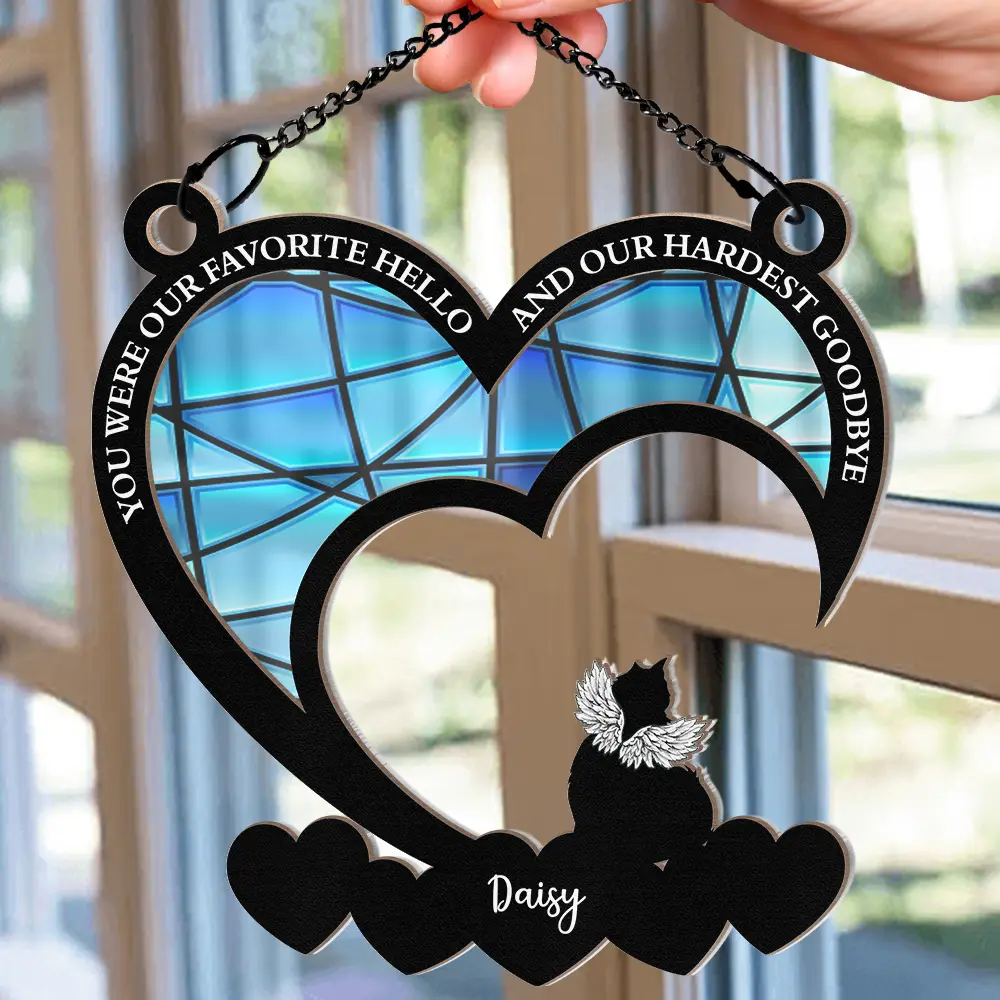 Pet Memorial My Hardest Goodbye Dog Cat - Personalized Window Hanging Suncatcher Ornament - Image 2