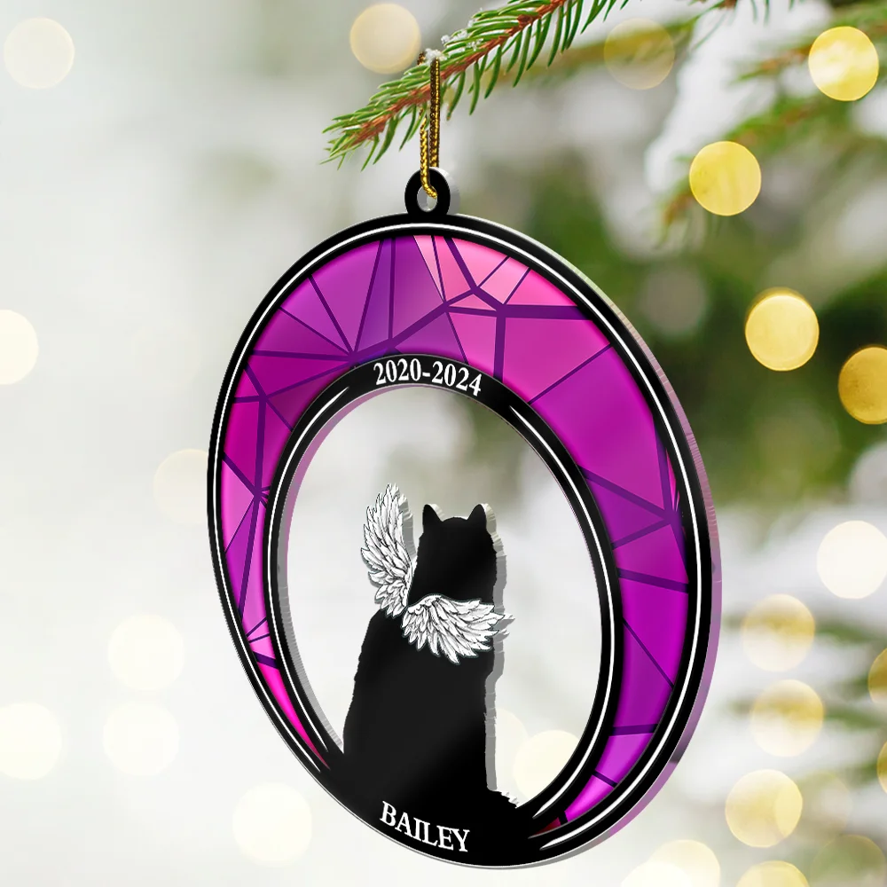 Pet Memorial Stained Glass Moon Dog Cat Lover - Personalized Cutout Acrylic Ornament - Image 2