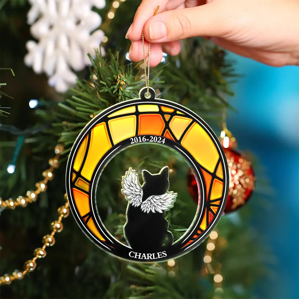 Pet Memorial Stained Glass Moon Dog Cat Lover - Personalized Cutout Acrylic Ornament - Image 4