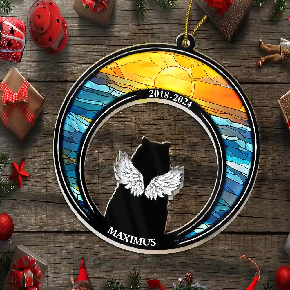 Pet Memorial Stained Glass Moon Dog Cat Lover - Personalized Cutout Acrylic Ornament - Image 6