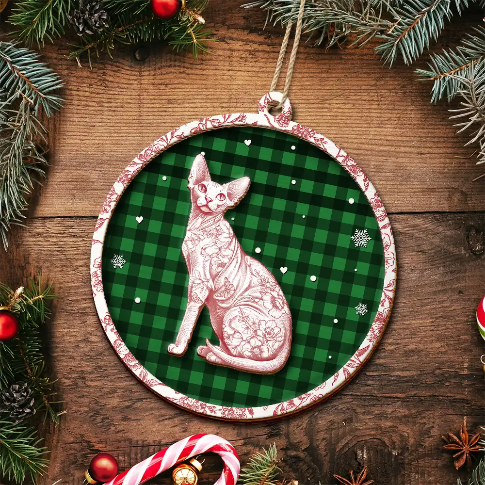 Pet Memorial Toile De Jouy Dog Cat - Personalized 2-Layered Wooden Ornament - Image 4