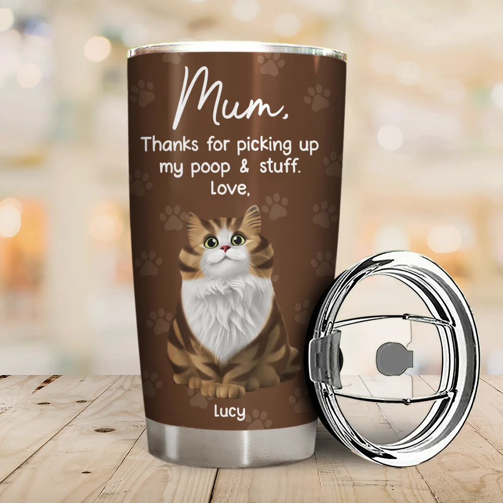 Pet Mom Dad Picking Up My Poo And Stuff Dog Cat - Personalized Tumbler - Image 2