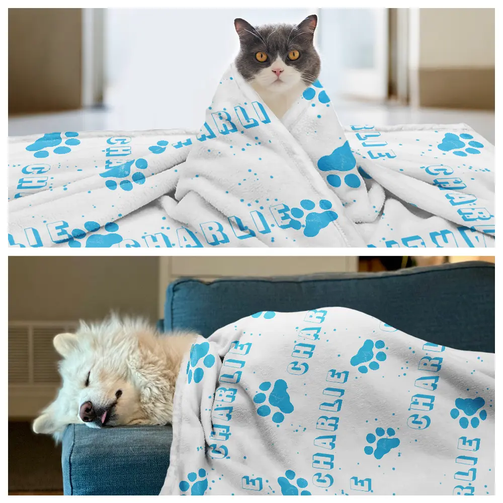 Pet Name With Paw Print - Personalized Pet Blanket - Image 4
