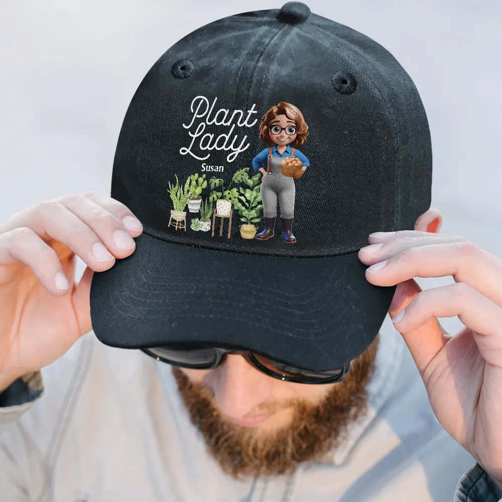 Plant Lady - Personalized Vintage Washed Denim Cap - Image 2