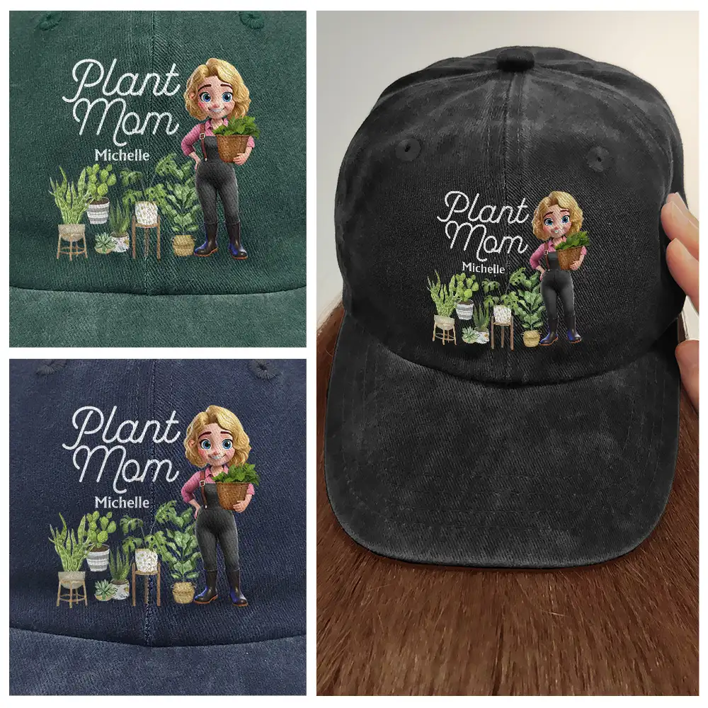 Plant Lady - Personalized Vintage Washed Denim Cap - Image 4