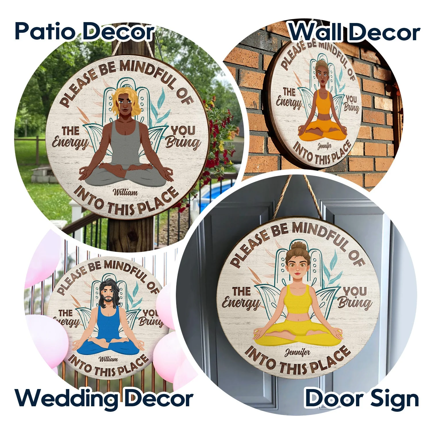 Please Be Mindful - Gift For Yoga Lovers - Personalized Wood Circle Sign - Image 4