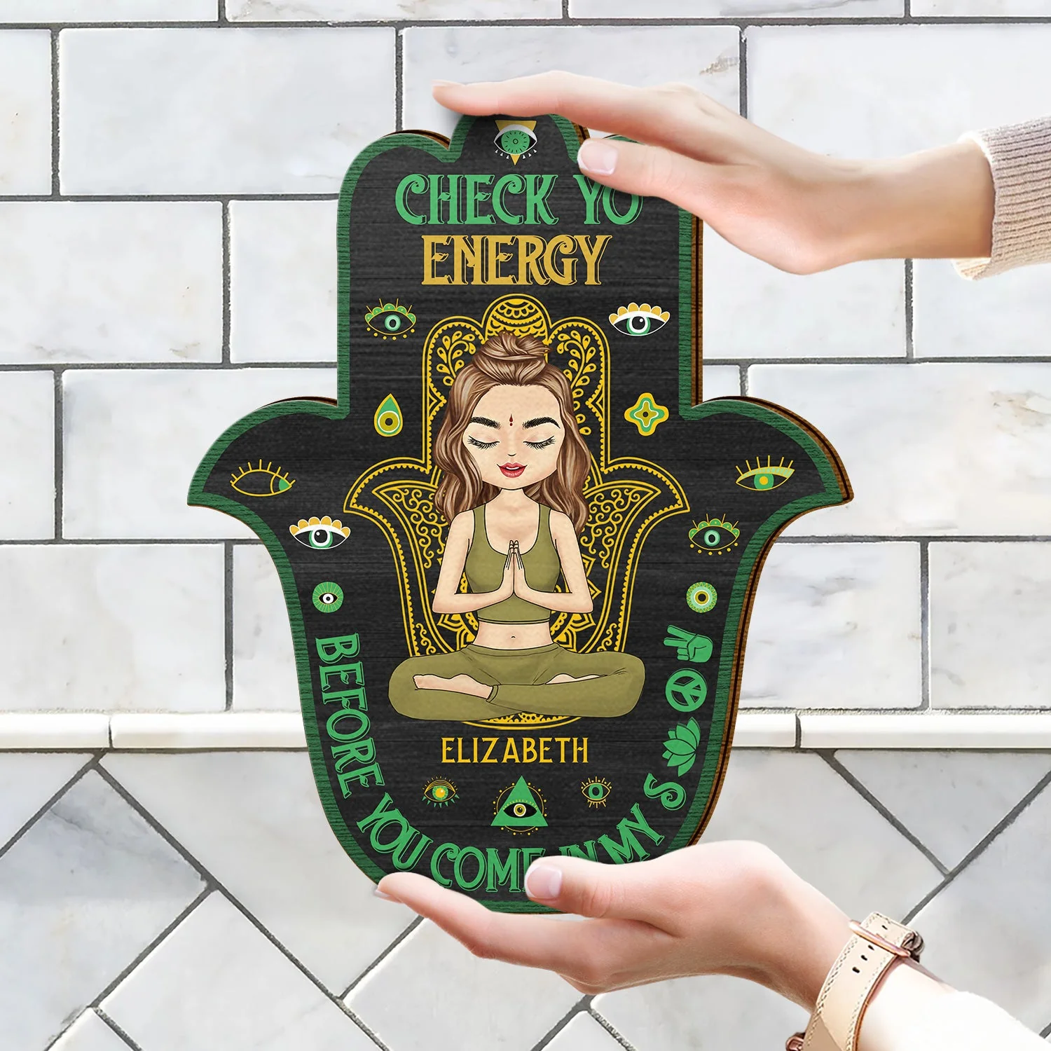 Please Be Mindful Of The Energy You Bring Into This Space - Birthday, Loving Gift For Yourself, Women, Yoga Lovers - Personalized Custom Shaped Wood Sign - Image 4