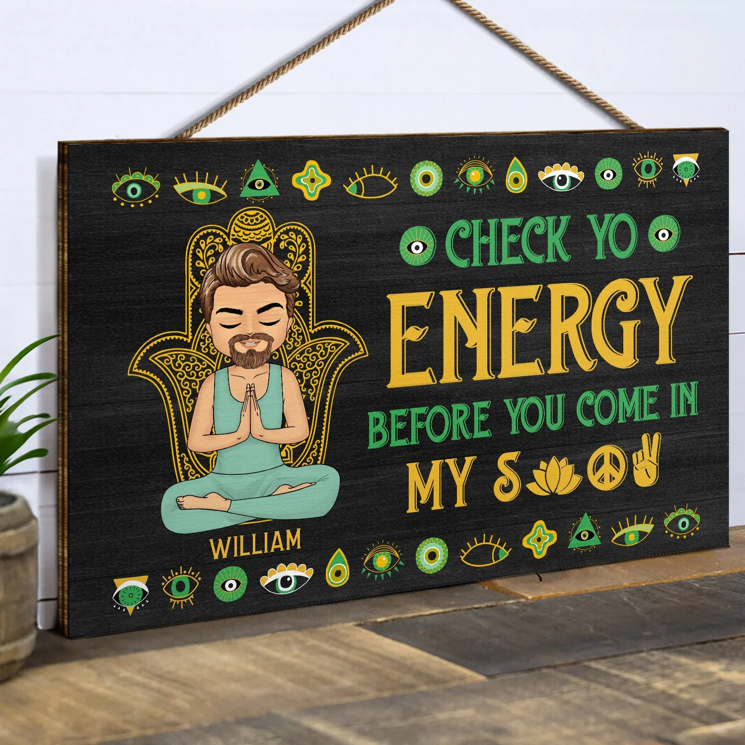 Please Be Mindful Of The Energy You Bring Into This Space - Birthday, Loving Gift For Yourself, Women, Yoga Lovers - Personalized Wood Rectangle Sign - Image 2