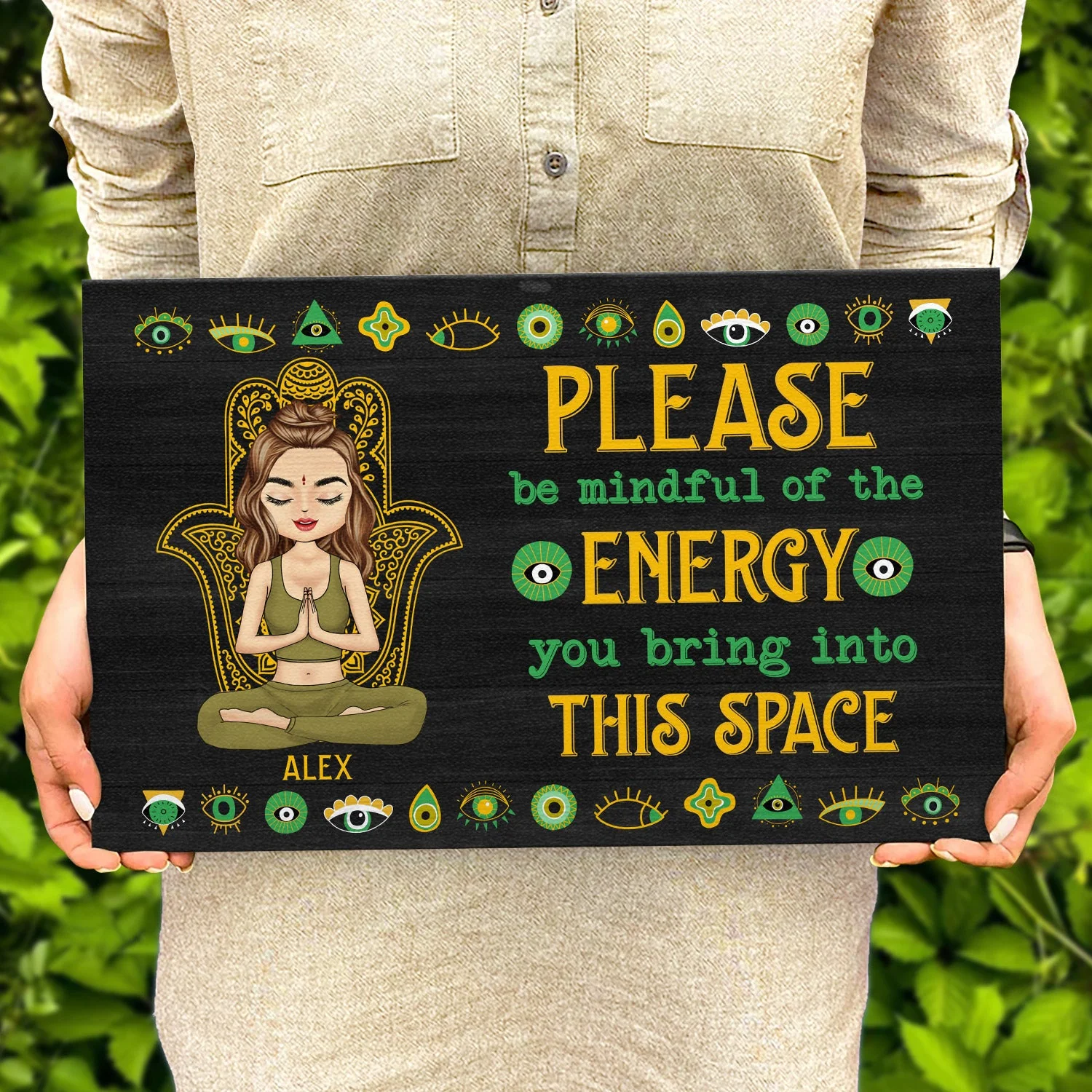 Please Be Mindful Of The Energy You Bring Into This Space - Birthday, Loving Gift For Yourself, Women, Yoga Lovers - Personalized Wood Rectangle Sign - Image 4