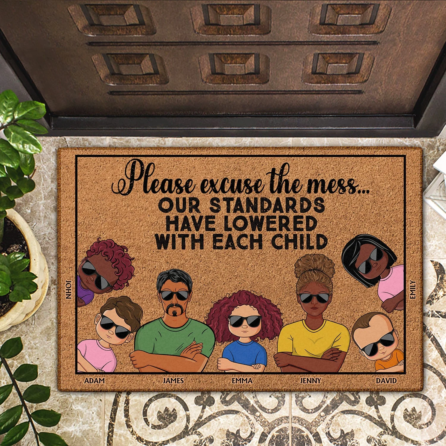 Please Excuse The Mess Our Standards Have Lowered With Each Child Couple - Anniversary, Birthday, Housewarming Gift For Spouse, Husband, Wife, Family - Personalized Custom Doormat - Image 2