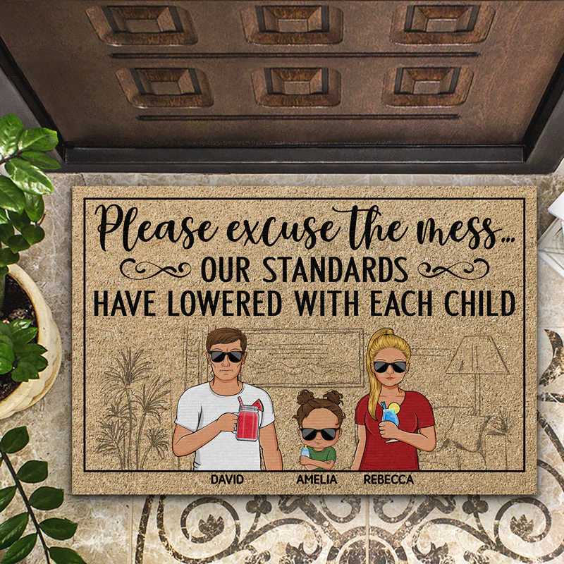 Please Excuse The Mess Our Standards Have Lowered With Each Child Couple Husband Wife Family - Personalized Custom Doormat - Image 2