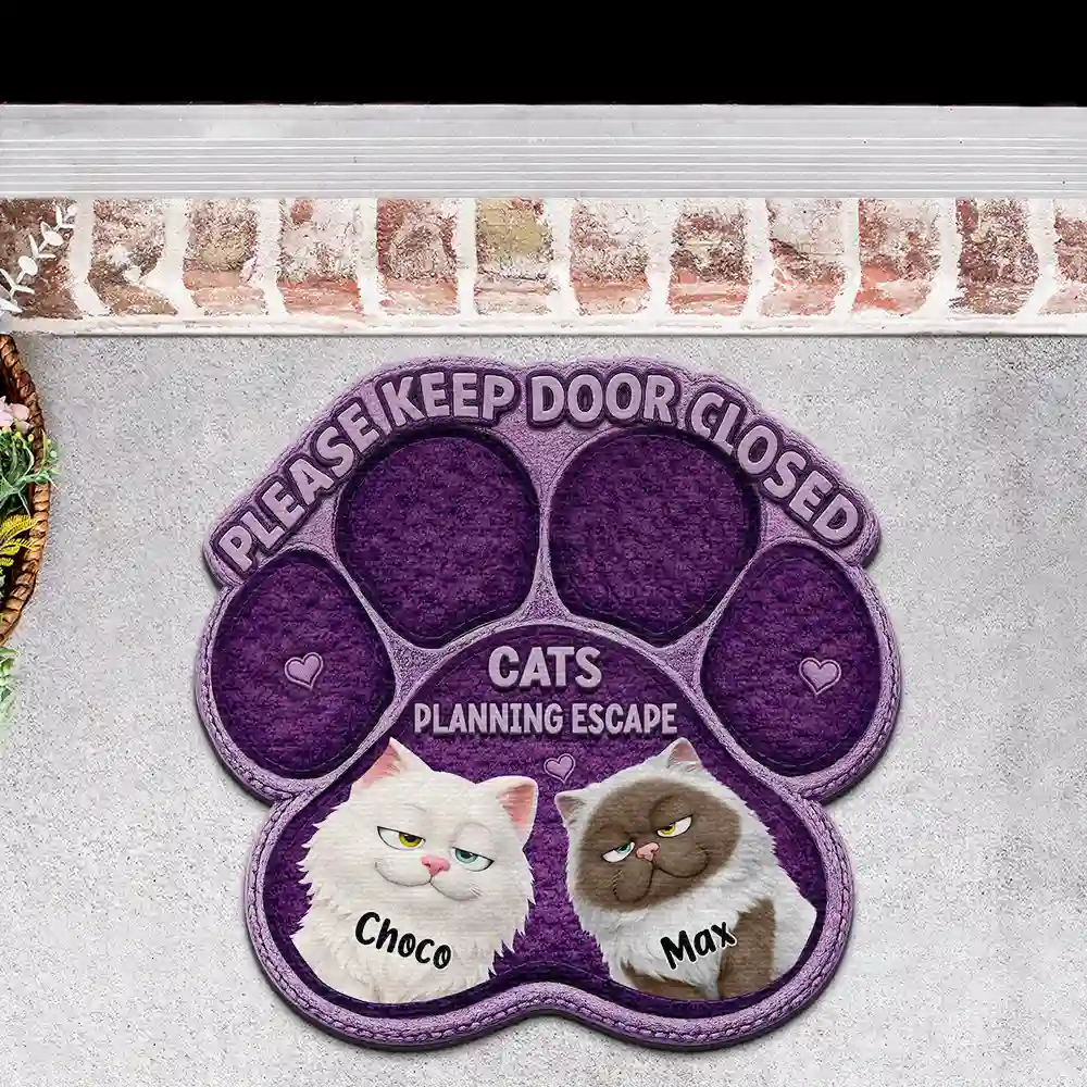 Please Keep Door Closed Faux Embroidery Effect - Personalized Custom Shaped Doormat - Image 3