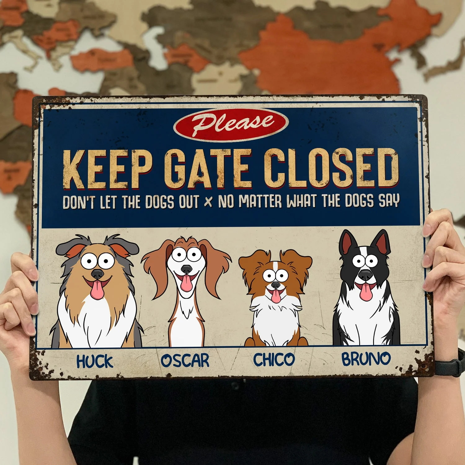 Please Keep The Gate Closed Don't Let The Dog Out - Birthday, Home Decor, Funny Gift For Dog Lovers, Pet Owners - Personalized Classic Metal Signs - Image 4