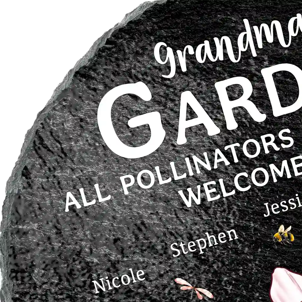 Pollinators And Grandkids Welcome Here - Personalized Circle Memorial Garden Stone - Image 2