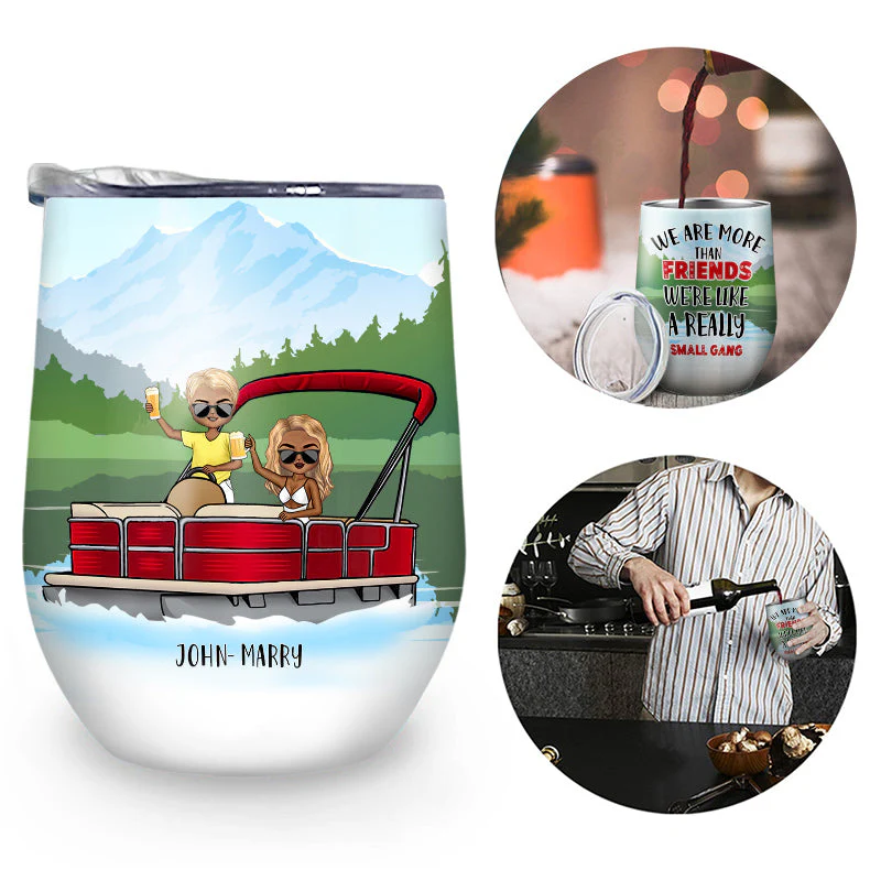 Pontoon Bestie Lake Really Small Gang - Gift For Best Friends - Personalized Custom Wine Tumbler - Image 2