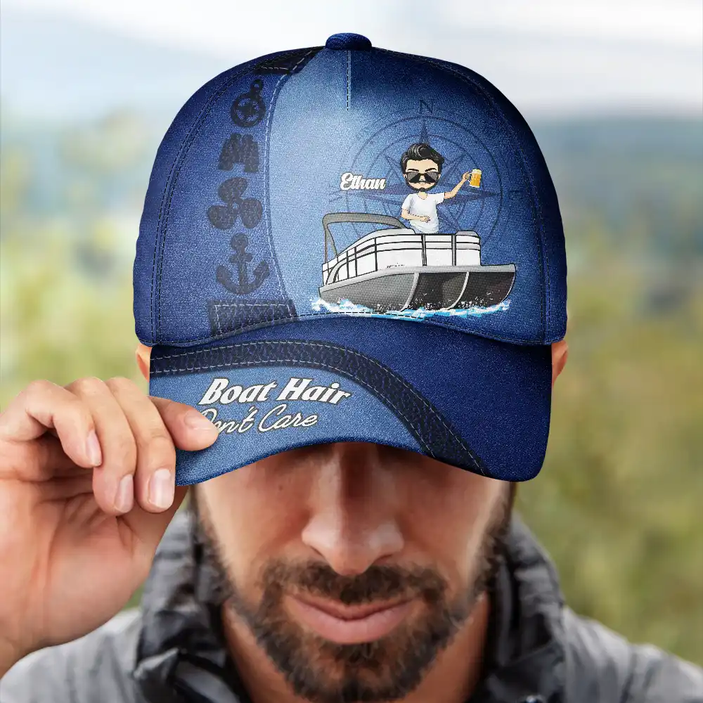Pontoon Boat Hair Don't Care - Personalized Classic Cap - Image 4