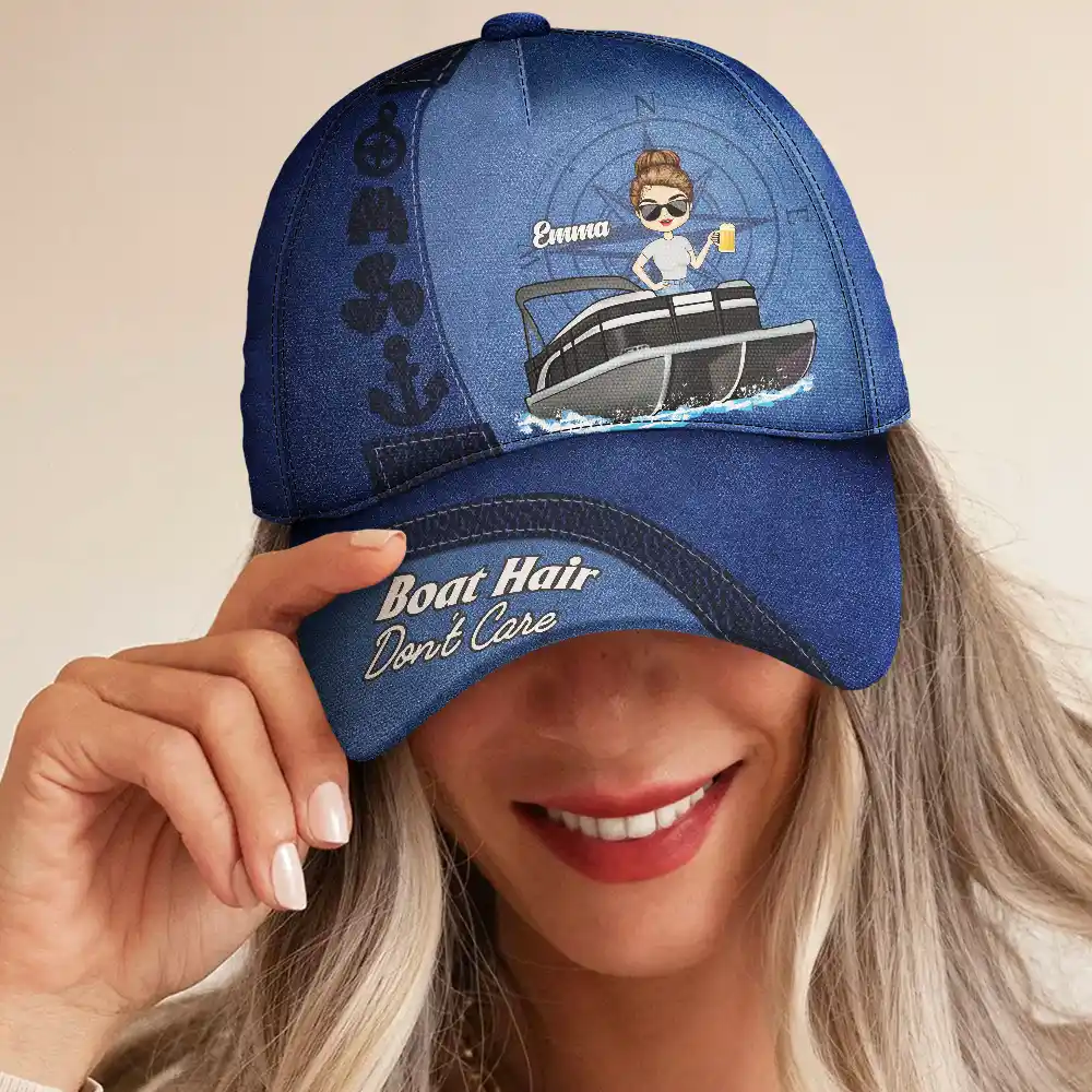 Pontoon Boat Hair Don't Care - Personalized Classic Cap - Image 5