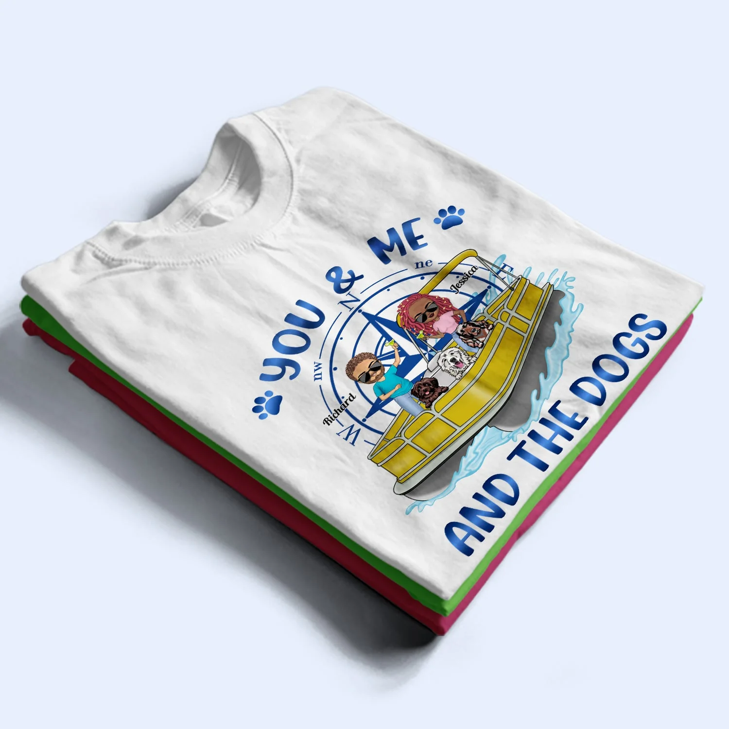 Pontoon Boat You & Me And The Dogs - Gift For Couples, Husband, Wife, Dog Lovers, Pontooning Lovers, Lake Lovers, Travelers - Personalized T Shirt - Image 2