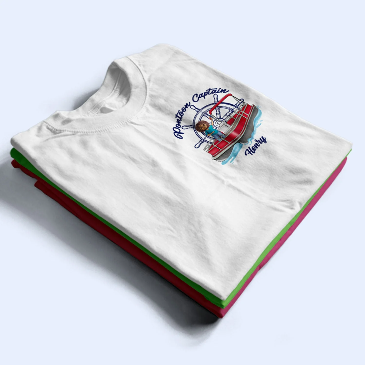 Pontoon Captain Boat Wheel - Gift For Pontoon Owners - Personalized Custom T Shirt - Image 2